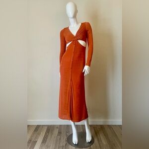 Hello Molly Orange Criss Cross Cut-Out Long Sleeve Dress
